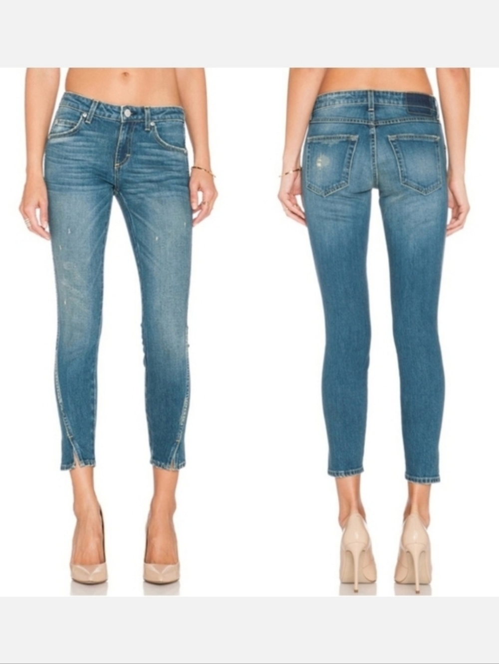AMO Twist Dive Bar Slim Fit Hem Slit Cropped Denim Jeans
